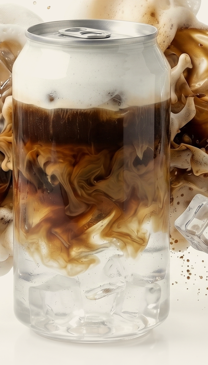 Cold brew in a clear Candin PET can, the colour of the drink visible through the body