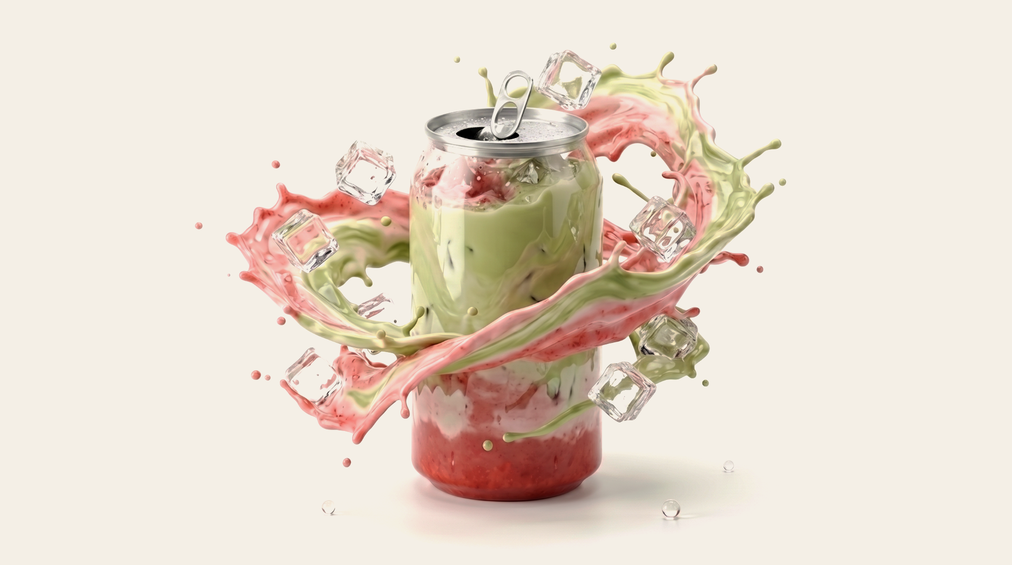 Strawberry Matcha in Candin: strawberry puree and matcha layered in a clear PET can